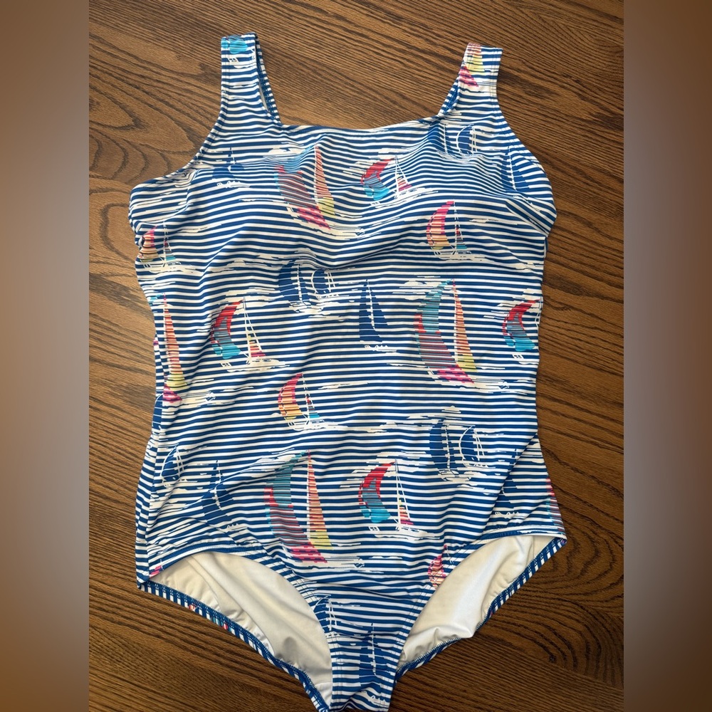 Lands' End Tugless Sailboats Blue and Red One Piece Swimwear